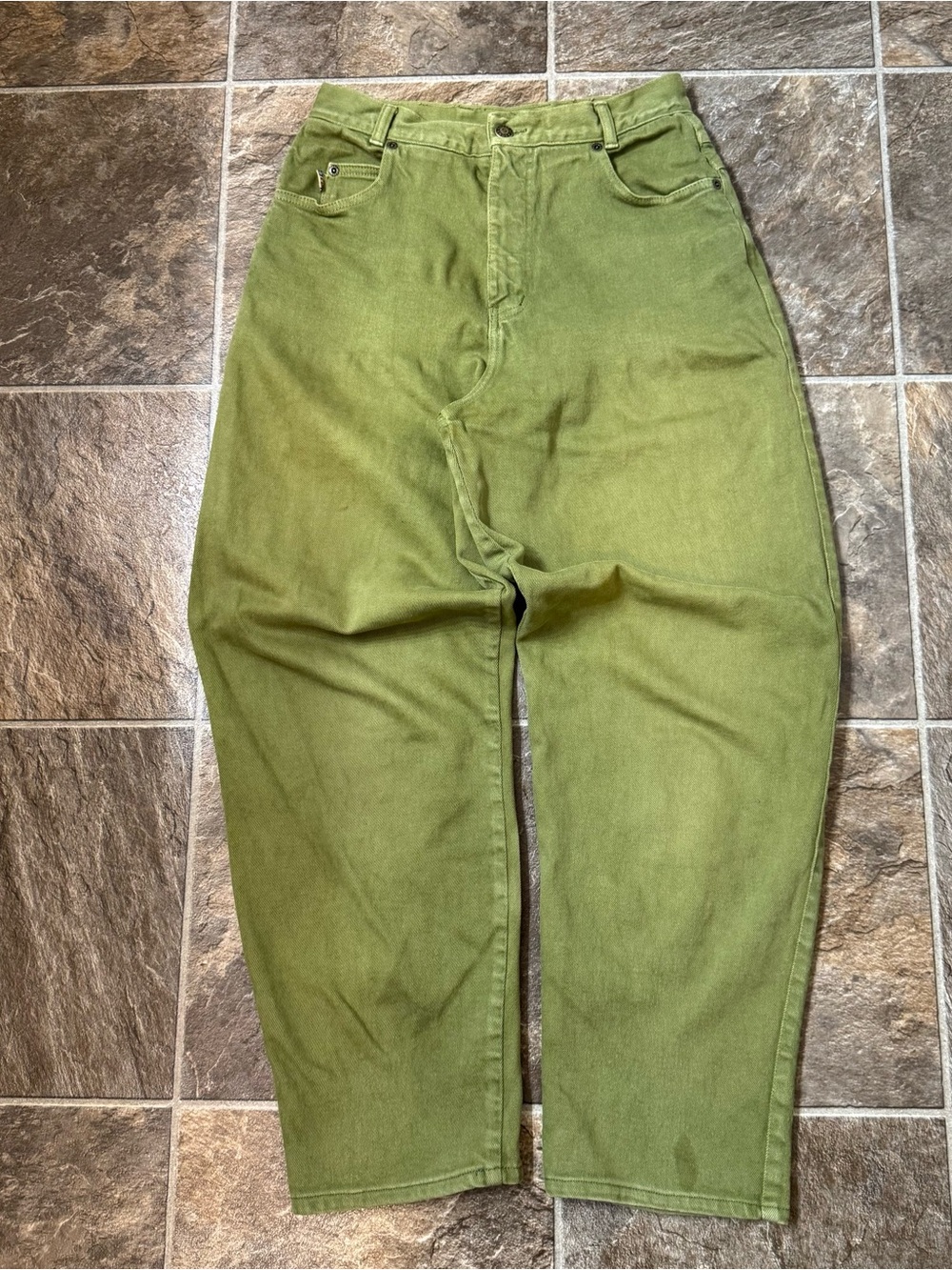 Vtg Authentic Blu By Seasons Olive Green Jeans Bareback Sz 10 High Waist